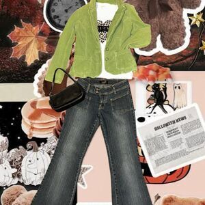 VINTAGE Y2K Faded Glory Women's Green Velvet Blazer Jacket